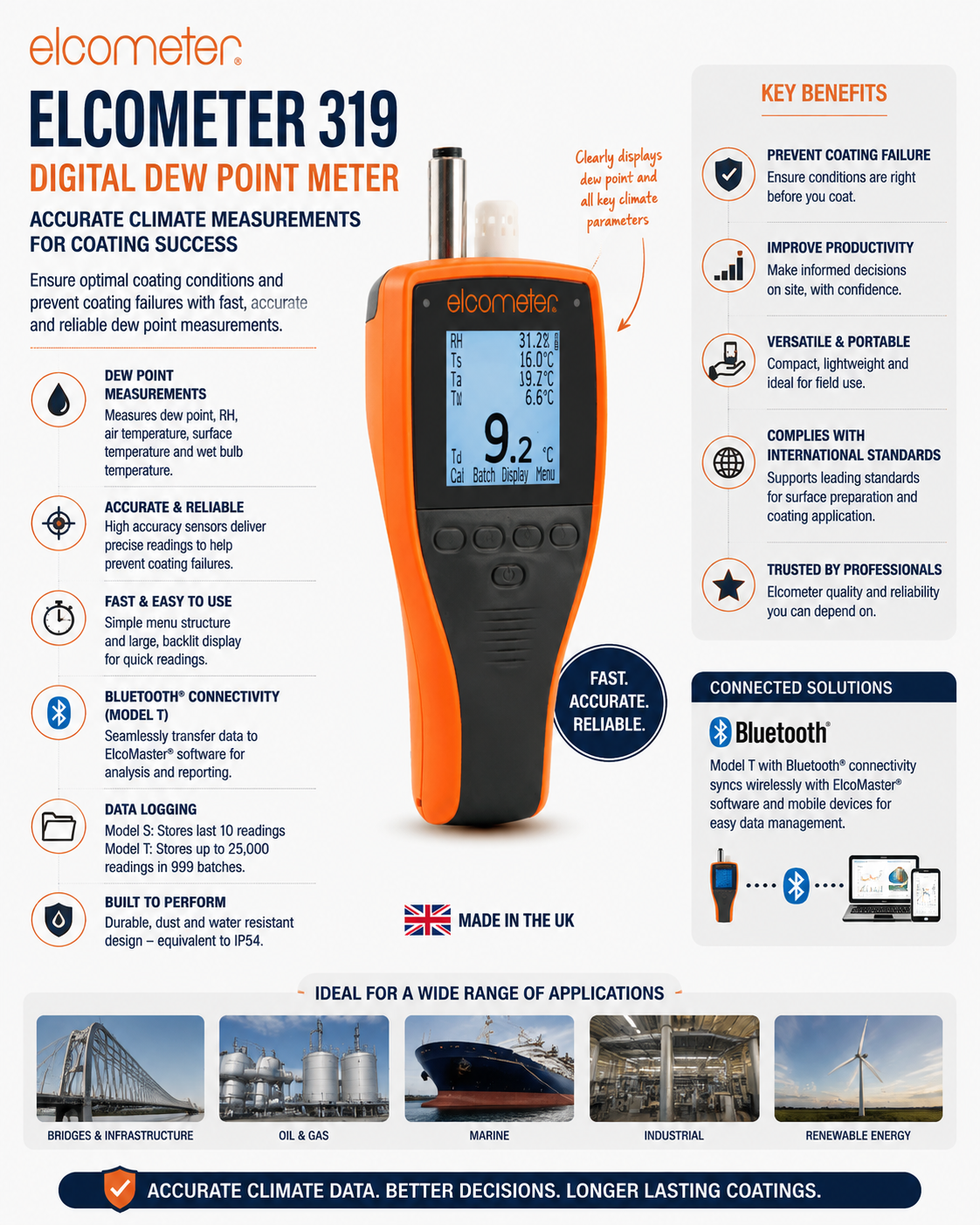 Elcometer 319 Digital Dew Point Meter for Coating Inspection