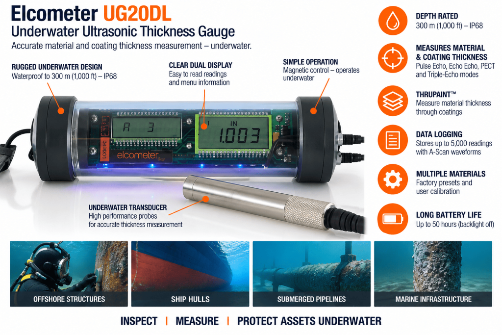 Elcometer UG20DL Underwater Ultrasonic Thickness Gauge